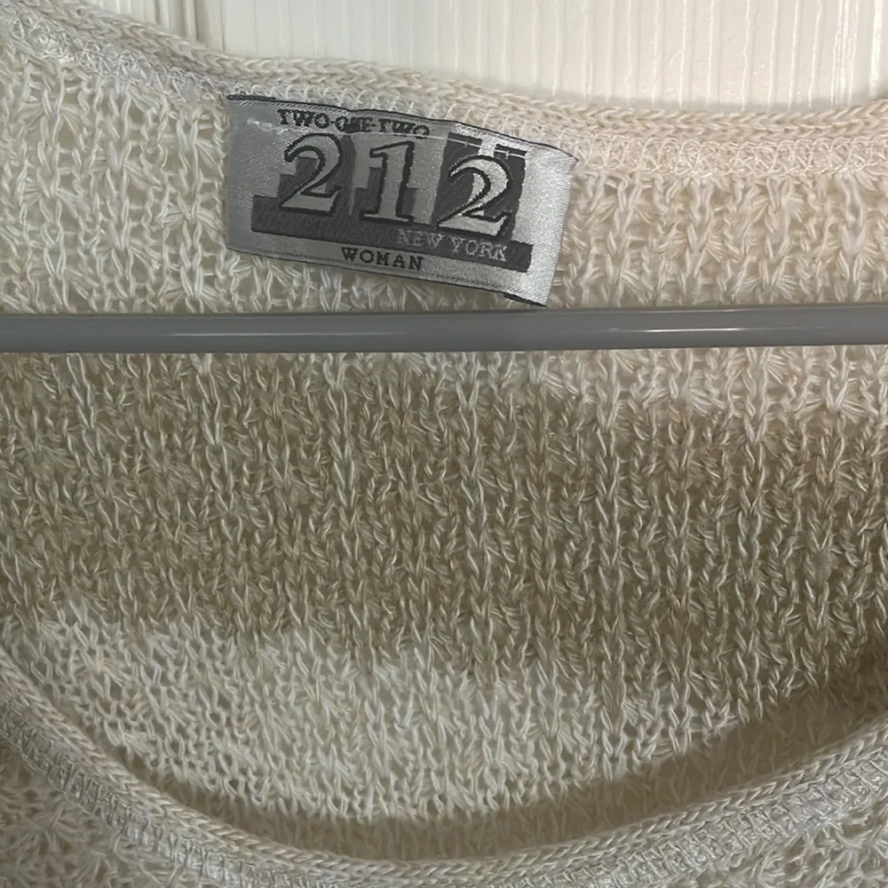 212 Striped Cream and Tan Open Knit Sweater - Picture 6 of 11